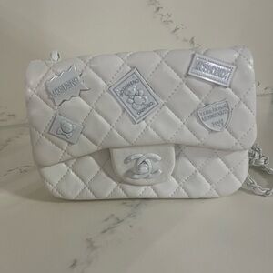 White Quilted Shoulder Bag with Embellishments 8.5” x 6”